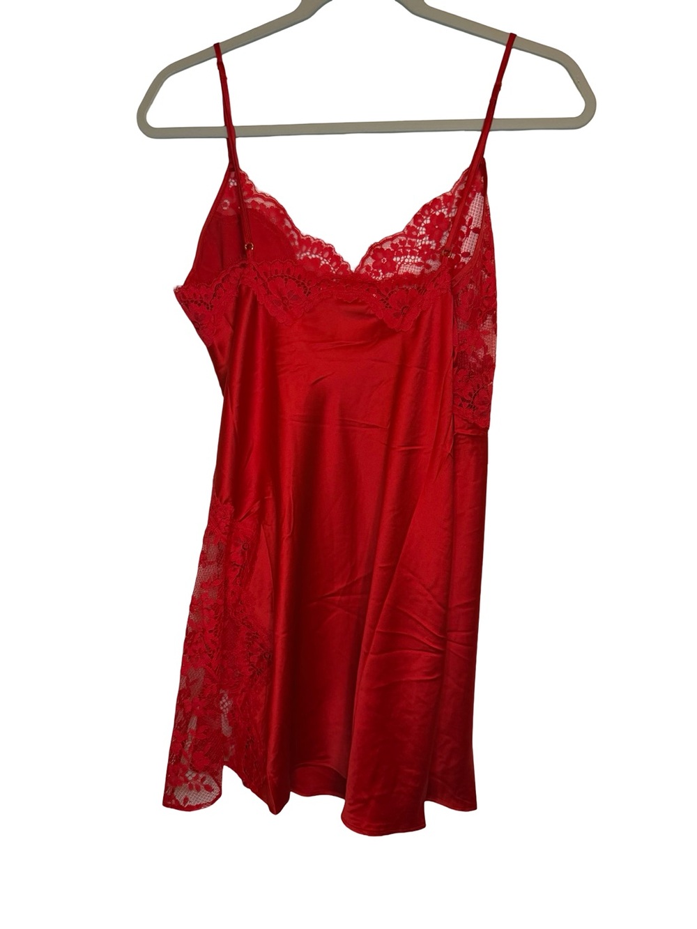 Victoria's Secret Red Satin Lace Trim Chemise Slip Mini Dress Adjustable Strap M - Picture 5 of 6